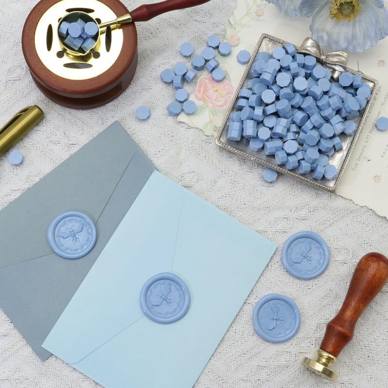 Atopbb 300 Pcs Wax Seal Beads, Sealing Wax Beads, Refilling Octagon Wax Sealing Beads for Wax Stamp Sealing, Perfect for Wedding Invitations, Christmas Cards, Envelopes, Letter Sealing (Dust blue) - Image 3